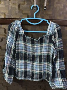 MADAME- BLUE STRIPPED CROP Top