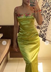 Flower Worked Green Bodycon Dress