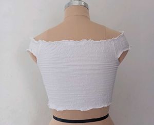 White Smocked Off-the-Shoulder Crop Top