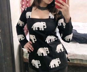 Elephant Print Long Sleeve Top