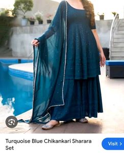 TealBlue Embroidered Kurta by aacho