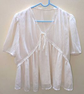 Korean Lace Trim Bow Top