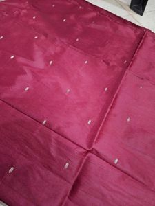 Elegant burgundy Saree with silver border