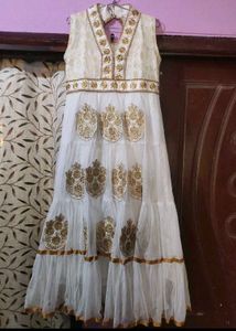 Elegant White & Gold Anarkali Dress