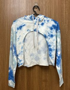 Tie Dye Hues Of Blue Crop Hoodie