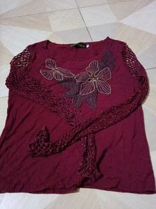Floral Top with Crochet Sleeves