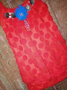 Cherry Red Color Full Sleeve Less Net Top