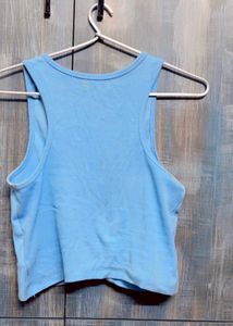 Sassafas Sky Blue Front Knot Crop Top