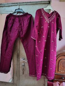 new unused Maroon Embroidered Kurta Set