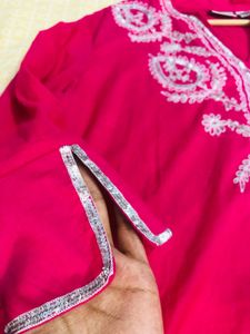 Chikankari Embellished Pink Embroidered Tunic Top
