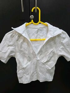 White Crop Top with Collar