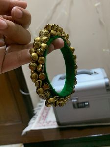 Green &amp; Gold Jingle Bangle