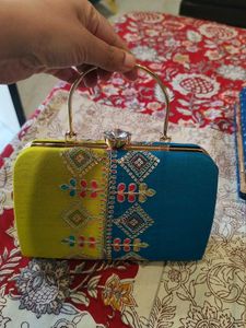 Lime Green Embroidered Hand Clutch With Sling