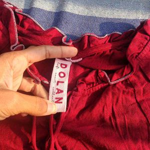 Red Embroidered Long Sleeve Top