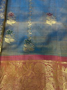 Kanchivaram Pure Silk   Grey And Orange Saree