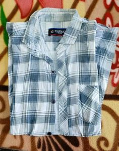 Blue &amp; White Plaid Flannel Shirt