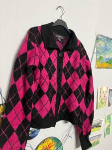 Argyle Knit Cardigan🩷🖤