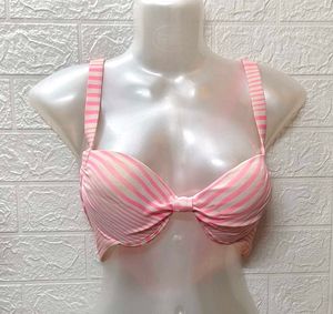 White &amp; Pink 🩷 Strips Bikini Top Fixed Price