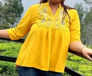 Floral Embroidered Pempulam Yellow Top