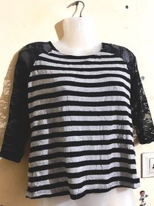 Striped Top with Lace Sleeves