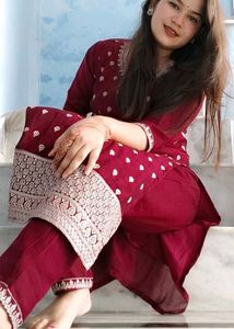 Maroon Embroidered Kurta Set