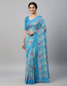 Blue Floral Print Saree