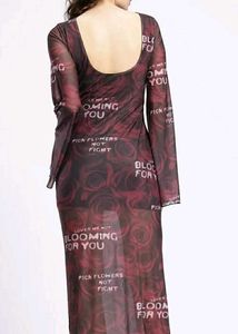 Burgundy Floral Mesh Maxi Dress