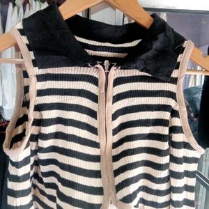 Knit Crop Top Off Shoulder Striped