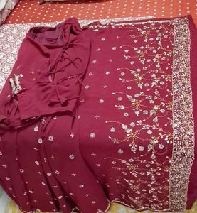 Fancy Maroon Ready to Wear Saree With Blouse