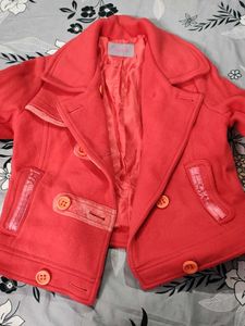 Coral Double-Breasted Cropped Coat