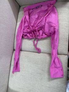 ZARA PINK CROP SHIRT WITH WAIST CHAIN