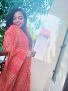 Beautiful Orange Pink Saree