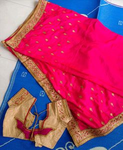 Pink & Gold Embroidered Saree with Blouse