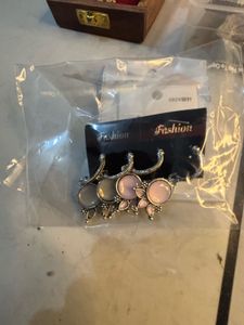 Silver Tone Pink Gray Stone Drop Earrings Combo 3