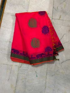 Elegant Pink Saree with Elephant Border