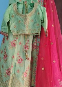 Mint &amp; Pink Embroidered Lehenga