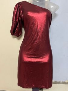 Burgundy One-Shoulder Party Dress