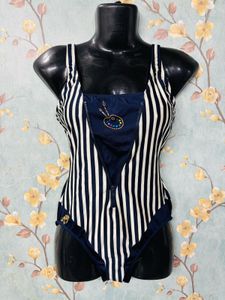 Blue Striped Swimsuit With Zipper