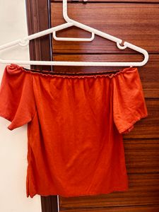 Orange Off Shoulder Crop Top