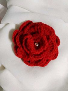 Red Crochet Flower Brooch