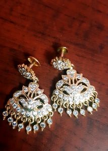 Gold Plated Designer Ethnic Chand Bali Drop Chandelier Earrings With CZ, LCT Crystals,Kundan, Polki &amp; Pearls for Women