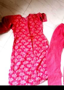 Red Colour Kurti Pant Set