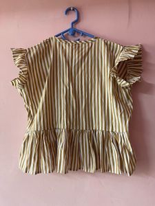 Striped Ruffle Sleeve Top  And Pink Tunic