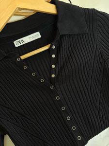 Zara Ribbed Button-Up Top