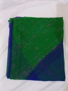 FREE DELIVERY GREEN BLUE COLOUR CHIFFON SAREE