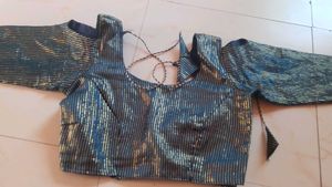 Striped Blue Saree with designer blouse