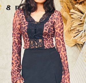 Leopard Print Lace Trim Top