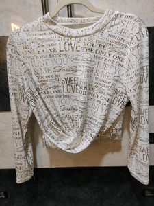 White Printed Semi Crop Top