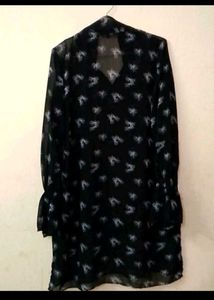 ♥️Black Sheer Long Shirt with White Print
