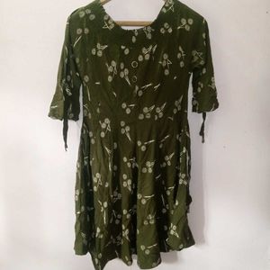 Olive Green Printed Dress